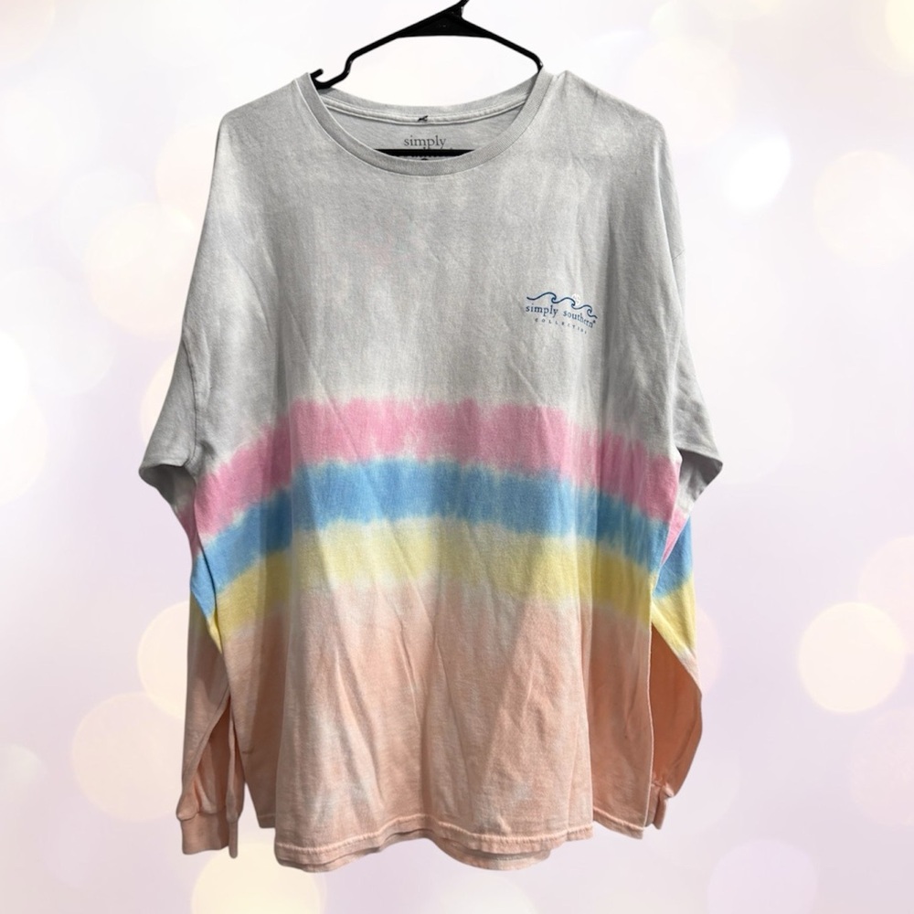 Simply Southern Pastel Rainbow Striped Long Sleeve Tee - White/Pink/Blue/Yellow